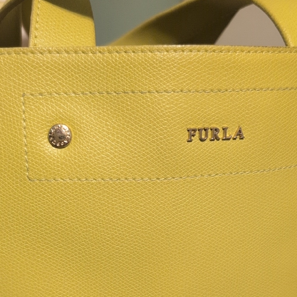 Furla Vibrant Yellow Tote Bag 17 x 11 Leather Clean Beautiful - Picture 2 of 16
